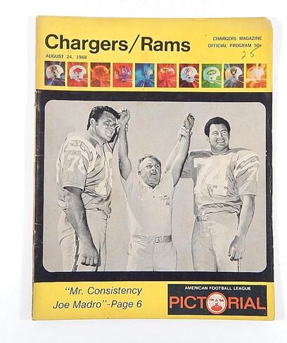 1968 San Diego Chargers vs Los Angeles Rams AFL Football Program 8/24/68 - NFL Programs in Saudi Arabia