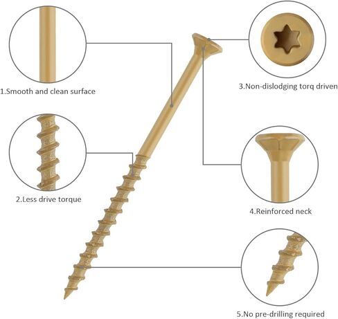 WELLOCKS Deck Screws #8×1-1/4" (200g), Tan 80 PCS, Rust-Resistant, Salt Spray Resistant, Epoxy Coated, T25 Torx Bit Included for Wood Fence, Decking & Outdoor Us in Saudi Arabia