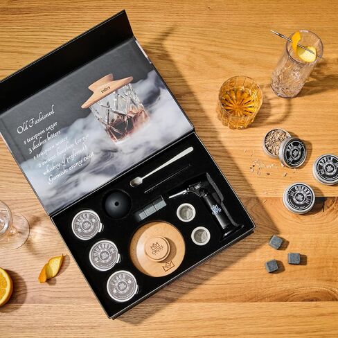 Whiskey Smoker Kit - Premium Cocktail Smoker Kit with Torch, 6 Flavors of Wood Chips, Whiskey Stones, Filters, Durable Old Fashion Smoker Kit, Ideal for Whiskey Lovers (No Butane) in Saudi Arabia