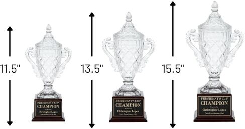 Rosewood Crystal Trophy Cup - جائزة كريستال محفورة أنيقة على قاعدة خشبية صلبة مع صفيحة نحاسية - هدية التعرف الفاخرة للبطولات الرياضية للرياضة والتقاعد in Kuwait