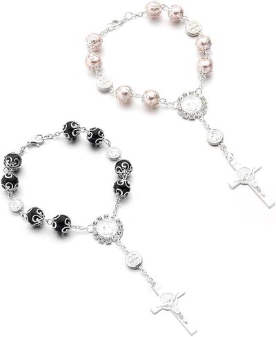 2 PCS Car Rosary for Rearview Mirror, Auto Rosary Religious Car Mirror Hanging Decoration, Personalized Rearview Cross Blessing Beads Decoration, Universal Car Accessories (White) in Saudi Arabia