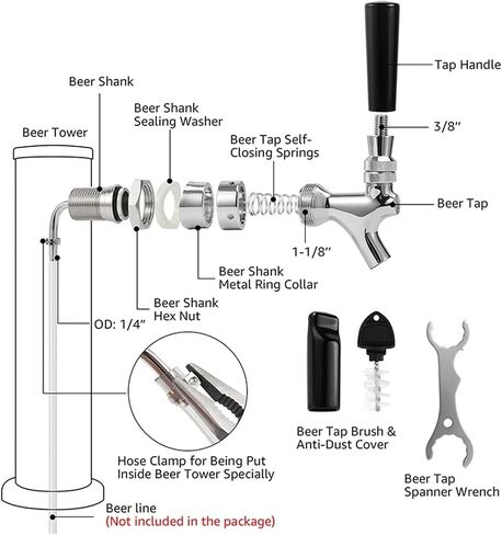 المنزل تخمير المنزل واحد صنبور تراكم البيرة ، برج Chrome Beer Dispenser مع صنبور بيرة سبرينج لتخمير المنزل ، خرطوم ، وجع أفضل لتثبيت إكسسوارات النبيذ in Saudi Arabia