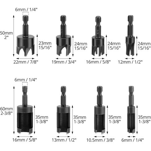 Qwork Wood Plug Cutter Bit Set ، 8pcs ، يتضمن 1/4 "، 5/16" ، 3/8 " in Saudi Arabia