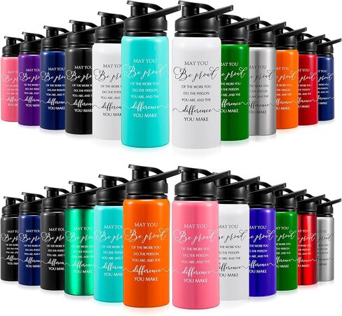 Bokon 24 Pack Thank You Inspirational Gifts Reusable Aluminum Water Bottle Bulk Lightweight Leakproof Metal Sports Water Bottle with Lid for Gym Camping Hiking Back to School Gift(Colorful,25 oz) in Saudi Arabia