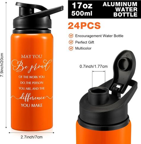 Bokon 24 Pack Thank You Inspirational Gifts Reusable Aluminum Water Bottle Bulk Lightweight Leakproof Metal Sports Water Bottle with Lid for Gym Camping Hiking Back to School Gift(Colorful,25 oz) in Saudi Arabia