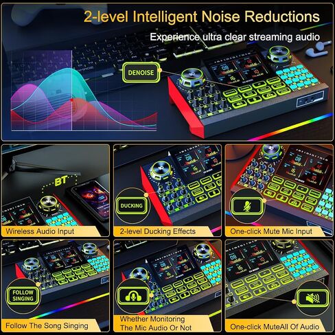 Podcast Microphone Bundle with Live Sound Card Audio Mixer, 3.5mm Condenser Microphone for PC/Phone Streaming and Singing, Podcast Equipment Bundle with Voice Changer Soundboard in Kuwait