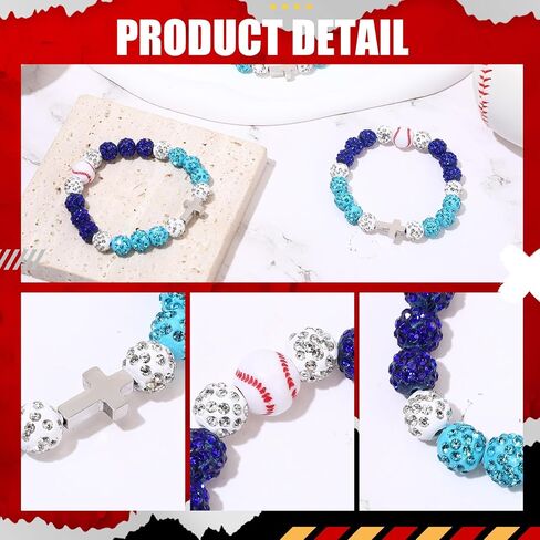 12 Pcs Baseball Ice Bracelet Beaded Charm Bracelets Cross Accessory Gifts for Baseball Team Party Favors in Saudi Arabia