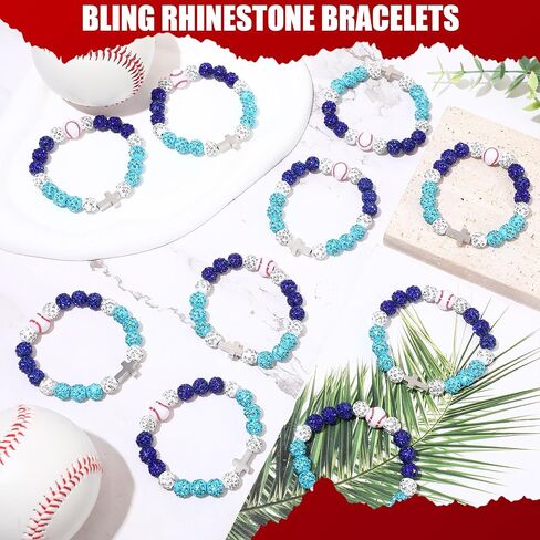 12 Pcs Baseball Ice Bracelet Beaded Charm Bracelets Cross Accessory Gifts for Baseball Team Party Favors in Saudi Arabia