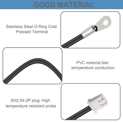 10 Pcs NTC Thermistor Temperature Sensor Probe 15.7Inch XH2.54-2P Plug 3950 B Sensitive Temp Sensor with O Ring Cold Pressed Terminal Connector for Aquarium Water Heater Air Conditioner in Saudi Arabia