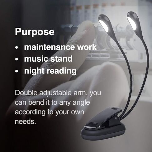 Music Stand Light, USB and AAA Battery Powered LED Reading Lamp with Adjustable Double Arm Clip-On Design Ideal for Musician Piano Player Reading in Bed Travel (8 Beads) in Saudi Arabia