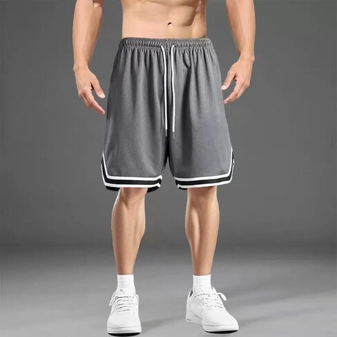 Men's Striped Quick-Dry Workout Shorts Moisture-Wicking, Elastic Waist & Pockets for Gym Running Sports, Classic Black in Saudi Arabia