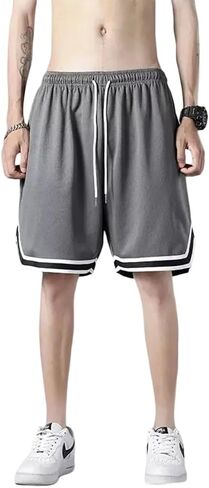 Men's Striped Quick-Dry Workout Shorts Moisture-Wicking, Elastic Waist & Pockets for Gym Running Sports, Classic Black in Saudi Arabia