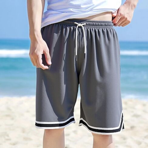 Men's Striped Quick-Dry Workout Shorts Moisture-Wicking, Elastic Waist & Pockets for Gym Running Sports, Classic Black in Saudi Arabia