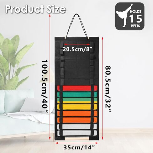 Karate Belt Display Rack, Taekwondo Belt Display Holder with Bamboo Medal Rack, Jiu Jitsu Belt Hanging Holder, Felt Martial Arts Belts Organizer for Taekwondo, Karate, BJJ Learners in Kuwait