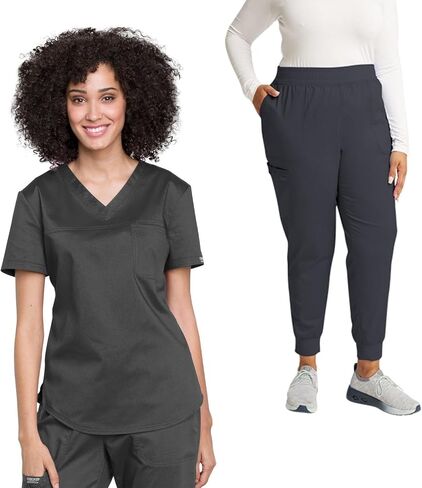 Cherokee Women's Scrub Set Tuckable V-Neck Top WW657 Mid Rise Jogger Pants WW115 in Saudi Arabia