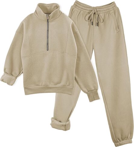 Womens Sweatsuits Fleece Lined Jogging Sweatpants and Half Zip Sweatshirts 2 Piece Matching Sweat Sets in Kuwait