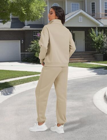 Womens Sweatsuits Fleece Lined Jogging Sweatpants and Half Zip Sweatshirts 2 Piece Matching Sweat Sets in Kuwait