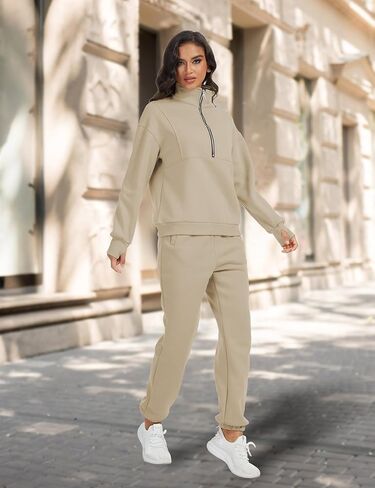 Womens Sweatsuits Fleece Lined Jogging Sweatpants and Half Zip Sweatshirts 2 Piece Matching Sweat Sets in Kuwait