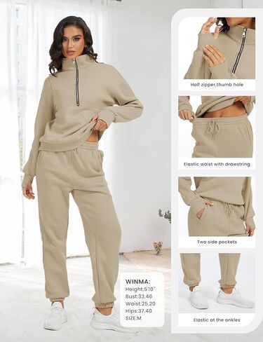 Womens Sweatsuits Fleece Lined Jogging Sweatpants and Half Zip Sweatshirts 2 Piece Matching Sweat Sets in Kuwait