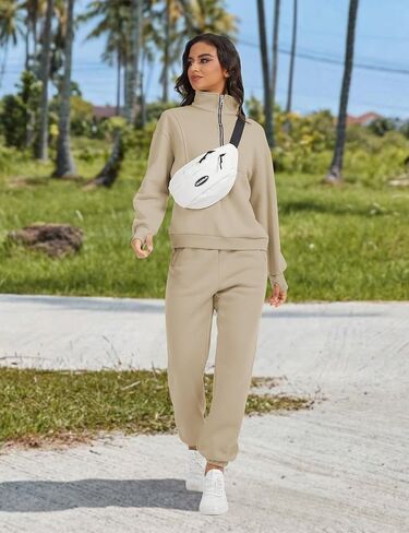 Womens Sweatsuits Fleece Lined Jogging Sweatpants and Half Zip Sweatshirts 2 Piece Matching Sweat Sets in Kuwait