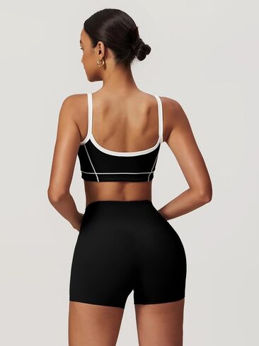ABOCIW Workout Sets for Women 2 Piece Contrast Trim Sports Bra High Wasit Biker Shorts Gym Set in Saudi Arabia