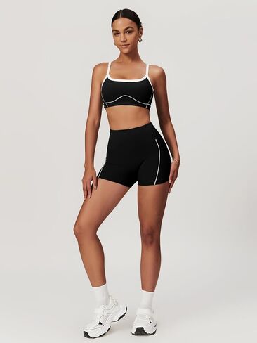 ABOCIW Workout Sets for Women 2 Piece Contrast Trim Sports Bra High Wasit Biker Shorts Gym Set in Saudi Arabia