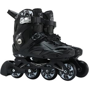 Professional Inline Skates - Unisex Fitness Roller Skates for Adults & Kids, Adjustable Size 4-12, Premium Wheels, Durable Construction, Enhanced Safety (Black) in Saudi Arabia