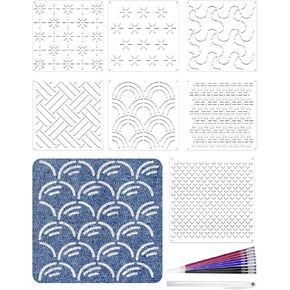 Gezan 20 PCS Sashiko Stencils 8.3 × 5.9 بوصة من قالب ساشيكو بلاستيك نمط مثبتات التطريز الهندسي قال قالب خط خط الخياطة اليدوية خياطة خياطة يدوية in Kuwait