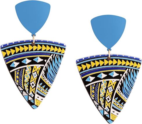 MINACHI Boho Chic Geometric Drop Earrings, Vibrant Multicolor Pattern with Navy Accent Beads & Glossy Studs, Jewelry Gift for Women in Saudi Arabia