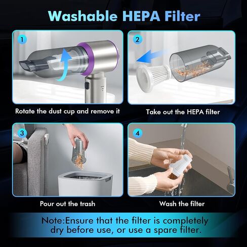 80،000 دورة في الدقيقة ، فراغ السيارة اللاسلكي والهواء Duster 4-in-1 High Power 20000Pa منفاخ/مضخة محمولة مع محرك بدون فرش ، 35 دقيقة وقت التشغيل ، 3 سرعة للمنزل/التخييم/شعر الحيوانات الأليفة (الأرجواني) in Kuwait