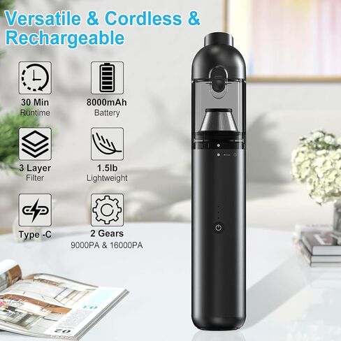 Handheld Vacuum Cordless, 16000pa Car Vacuum Cleaner High Power, 2 Speed Modes Mini Vacuum Cleaner with 2 Filters, Car Vacuum Portable Cordless with Air Blower for Home Office Pet Hair in Saudi Arabia