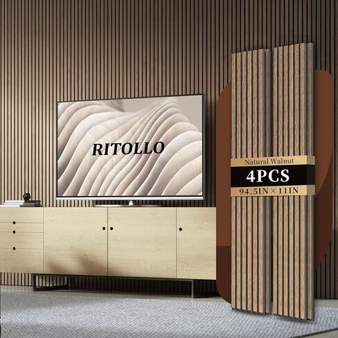 Wood Slat Panels for Wall 2-Piece 94.5"×11" Acoustic Panels for Interior Wall Decor 3D Fluted Sound Absorbing Panel - Natural Walnut in Kuwait
