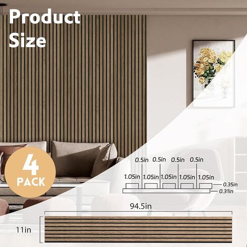 Wood Slat Panels for Wall 2-Piece 94.5"×11" Acoustic Panels for Interior Wall Decor 3D Fluted Sound Absorbing Panel - Natural Walnut in Kuwait