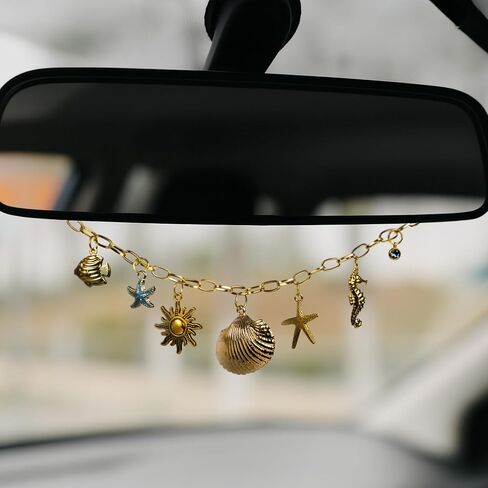 Seashell Car Accessories For Women Aesthetic, Beachy Rear View Mirror Charm, Cute Car Decor For Rearview Mirror, Coastal Accesorios Para Carro Mujer Boho, Summer Girly Tropical Hawaii Dangle Ornament in Saudi Arabia