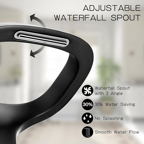 Matte Black Bathroom Faucet 3 Hole, Modern Faucet for Bathroom Sink with Adjustable Spout, Solid Brass 8 Inch Widespread Waterfall Bathroom Faucets with Supply Hoses and 2 Handles for Vanity Sink in Saudi Arabia