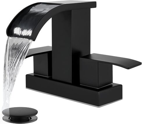 gotonovo Waterfall 4 Inch Centerset Bathroom Sink Faucet 2 Handle Basin Faucets 2 or 3 Hole Deck Mount with Pop Up Drain Included Lavatory Modern Mixer Tap Vanity Faucet Matte Black in Kuwait