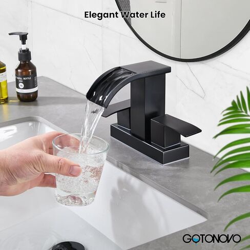 gotonovo Waterfall 4 Inch Centerset Bathroom Sink Faucet 2 Handle Basin Faucets 2 or 3 Hole Deck Mount with Pop Up Drain Included Lavatory Modern Mixer Tap Vanity Faucet Matte Black in Kuwait