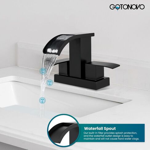 gotonovo Waterfall 4 Inch Centerset Bathroom Sink Faucet 2 Handle Basin Faucets 2 or 3 Hole Deck Mount with Pop Up Drain Included Lavatory Modern Mixer Tap Vanity Faucet Matte Black in Kuwait