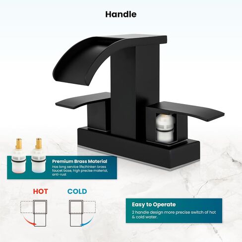 gotonovo Waterfall 4 Inch Centerset Bathroom Sink Faucet 2 Handle Basin Faucets 2 or 3 Hole Deck Mount with Pop Up Drain Included Lavatory Modern Mixer Tap Vanity Faucet Matte Black in Kuwait
