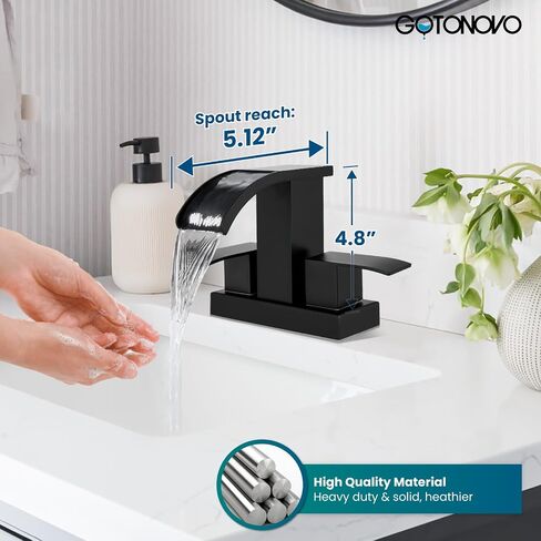 gotonovo Waterfall 4 Inch Centerset Bathroom Sink Faucet 2 Handle Basin Faucets 2 or 3 Hole Deck Mount with Pop Up Drain Included Lavatory Modern Mixer Tap Vanity Faucet Matte Black in Kuwait