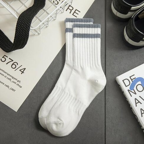 2/5/10 Pairs Comfy Running Athletic Socks Casual Striped Crew Socks for Men and Women in Saudi Arabia