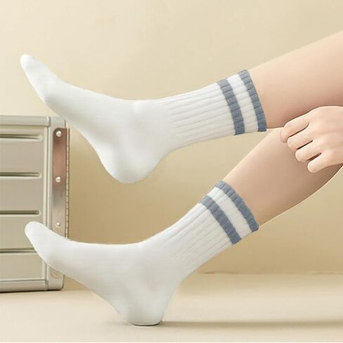 2/5/10 Pairs Comfy Running Athletic Socks Casual Striped Crew Socks for Men and Women in Saudi Arabia