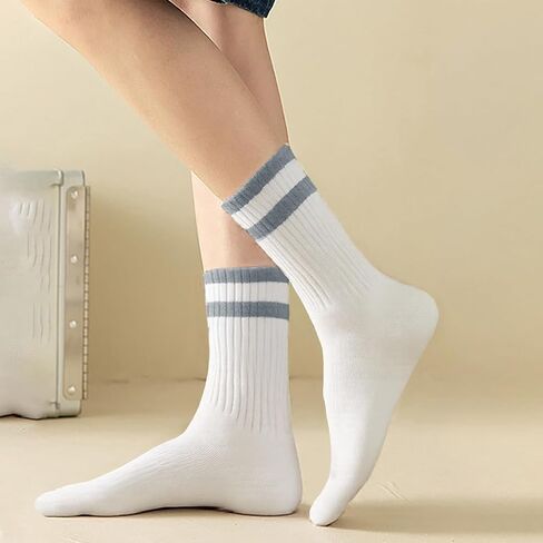 2/5/10 Pairs Comfy Running Athletic Socks Casual Striped Crew Socks for Men and Women in Saudi Arabia