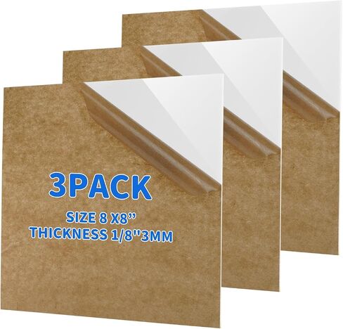 1/8 Thick Inch Acrylic Sheet for Laser Cutting, Engraving, Badges, UV Printed Signs, Home Decor, Crafts and Creative DIY Projects with Acrylic Protective Sheet (3, White, 8X8) in Saudi Arabia