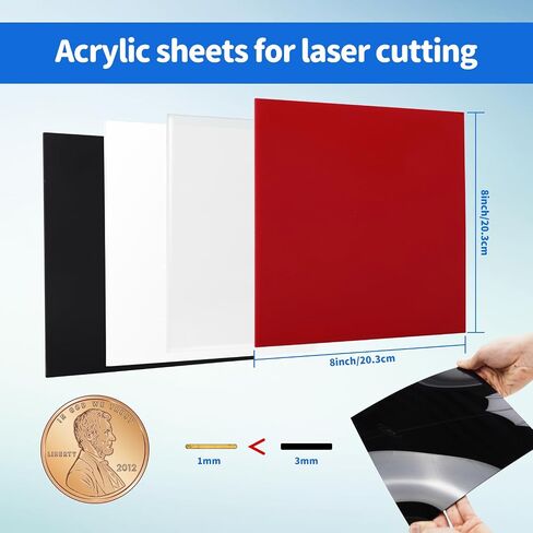 1/8 Thick Inch Acrylic Sheet for Laser Cutting, Engraving, Badges, UV Printed Signs, Home Decor, Crafts and Creative DIY Projects with Acrylic Protective Sheet (3, White, 8X8) in Saudi Arabia