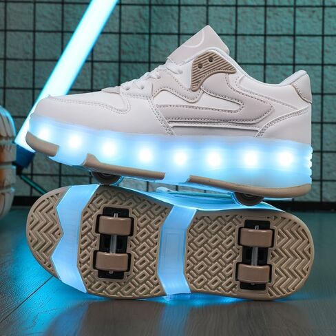 Ufatansy Roller Skates Shoes for Kids Girls Boys 4 Detachable Wheels Roller Sport Shoes 16 Modes Colorful LED Lights Rechargeable Fashion Sneakers Footwear Gifts in Kuwait