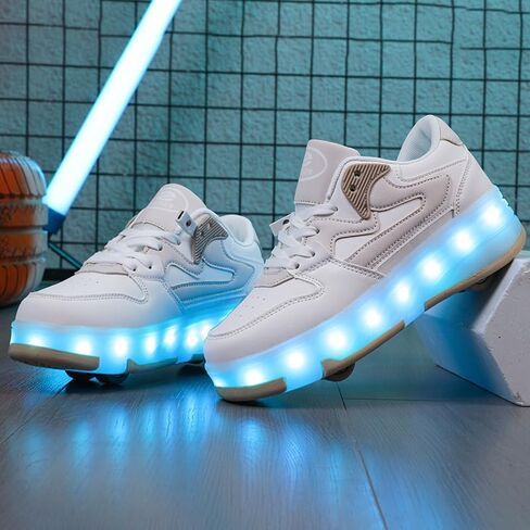 Ufatansy Roller Skates Shoes for Kids Girls Boys 4 Detachable Wheels Roller Sport Shoes 16 Modes Colorful LED Lights Rechargeable Fashion Sneakers Footwear Gifts in Kuwait