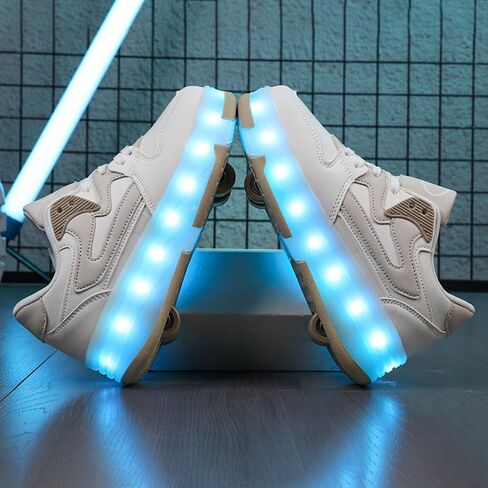 Ufatansy Roller Skates Shoes for Kids Girls Boys 4 Detachable Wheels Roller Sport Shoes 16 Modes Colorful LED Lights Rechargeable Fashion Sneakers Footwear Gifts in Kuwait