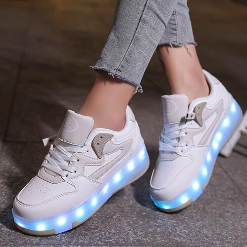 Ufatansy Roller Skates Shoes for Kids Girls Boys 4 Detachable Wheels Roller Sport Shoes 16 Modes Colorful LED Lights Rechargeable Fashion Sneakers Footwear Gifts in Kuwait