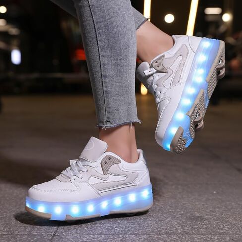 Ufatansy Roller Skates Shoes for Kids Girls Boys 4 Detachable Wheels Roller Sport Shoes 16 Modes Colorful LED Lights Rechargeable Fashion Sneakers Footwear Gifts in Kuwait